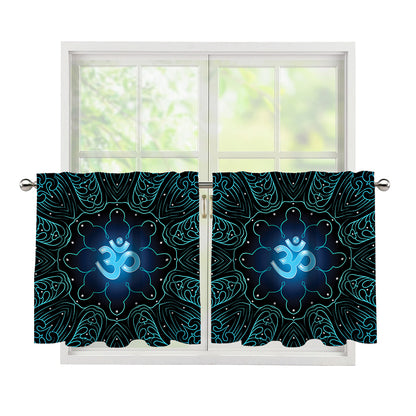 Blue Om Mandala Print Tier Curtains