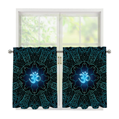 Blue Om Mandala Print Tier Curtains