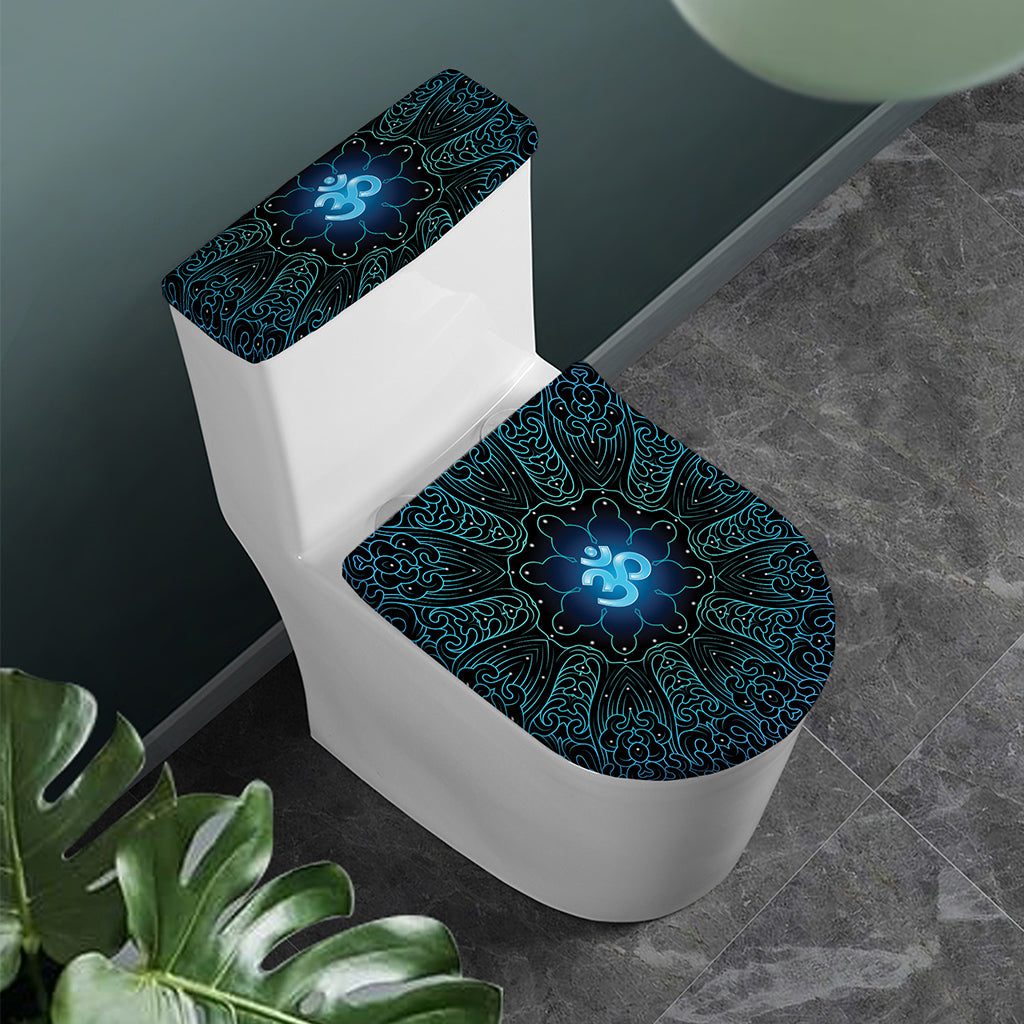 Blue Om Mandala Print Toilet Lid And Tank Cover Set