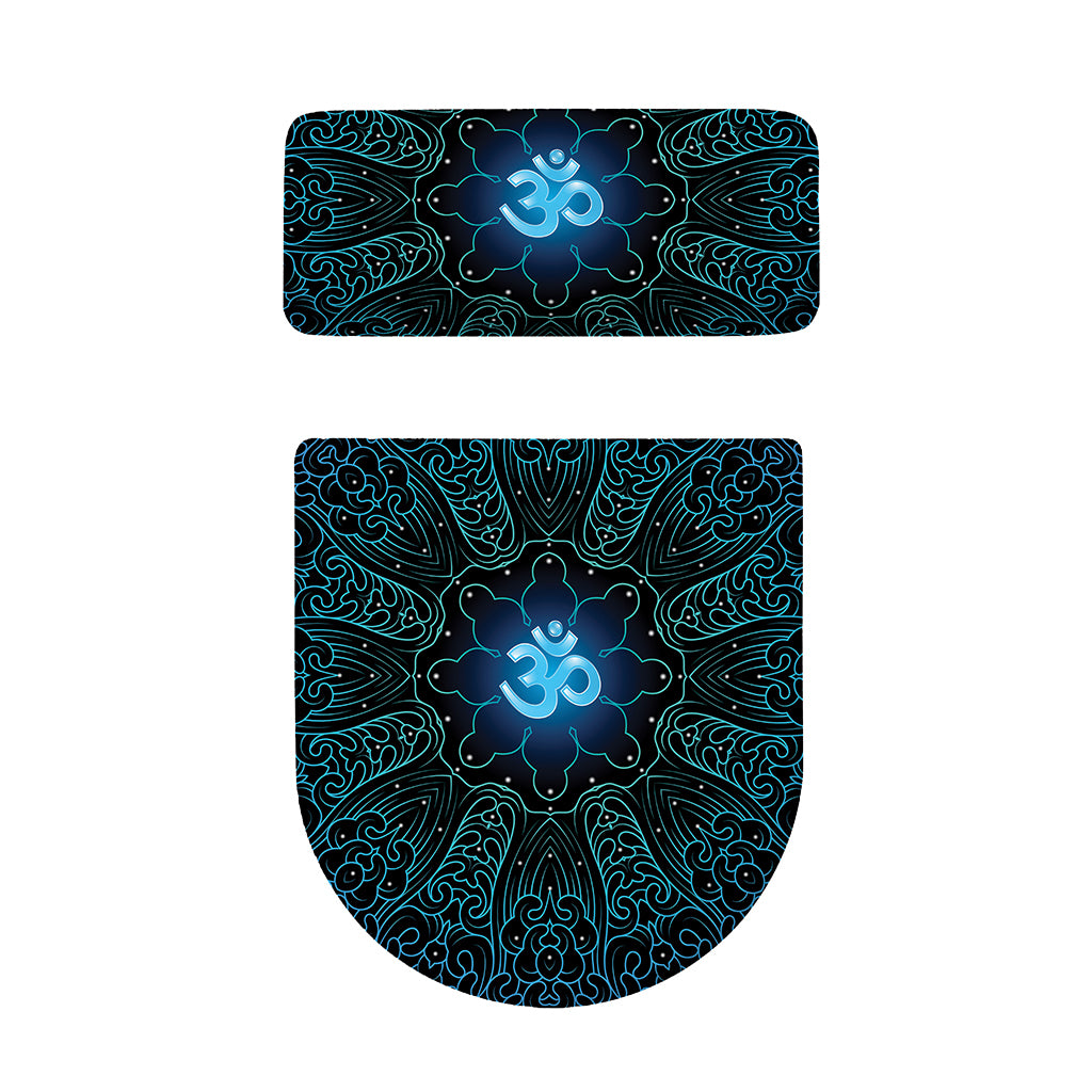 Blue Om Mandala Print Toilet Lid And Tank Cover Set