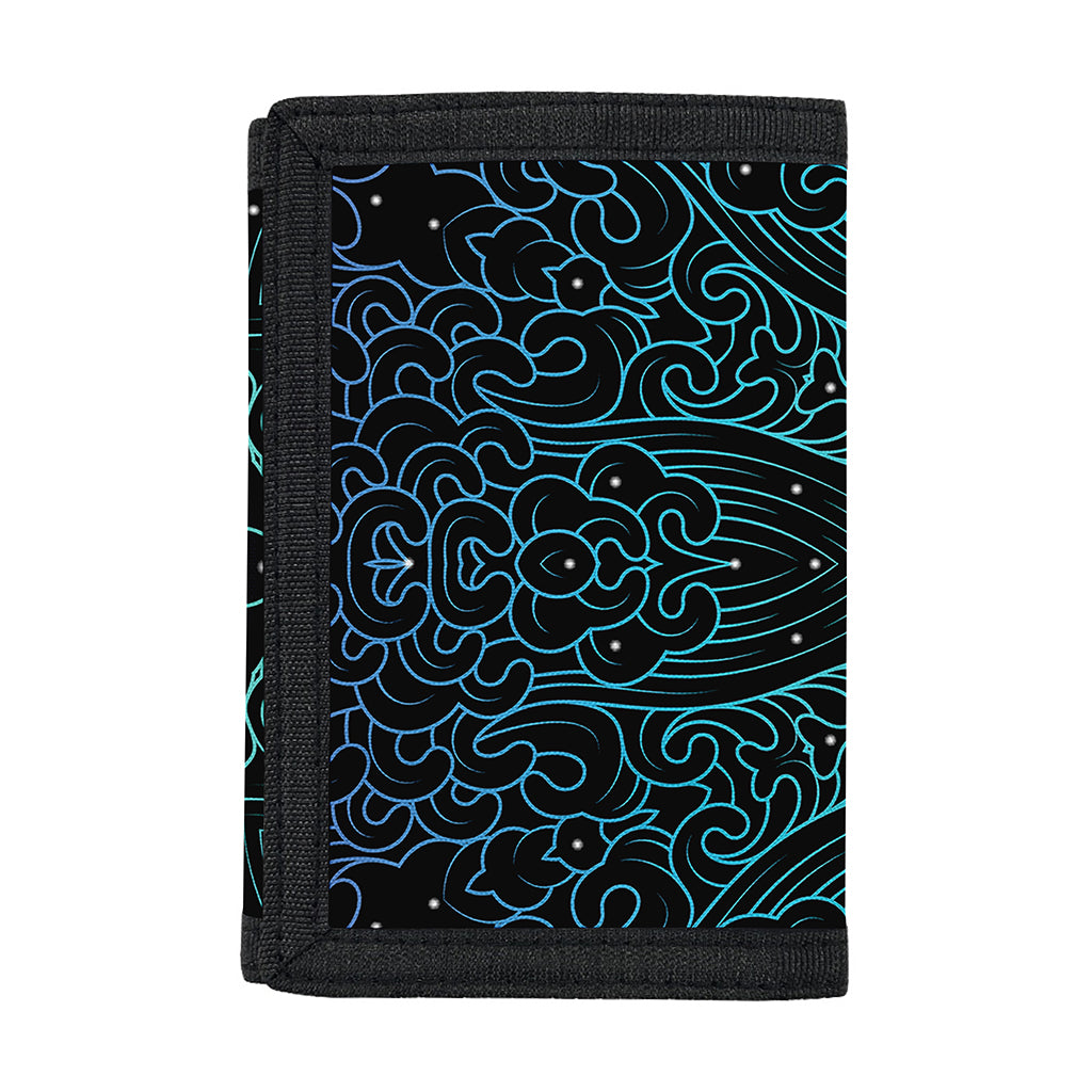 Blue Om Mandala Print Trifold Wallet