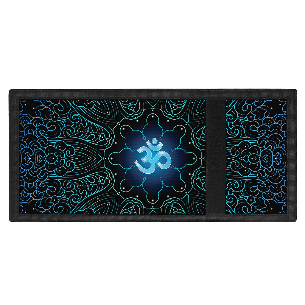 Blue Om Mandala Print Trifold Wallet