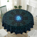 Blue Om Mandala Print Waterproof Round Tablecloth