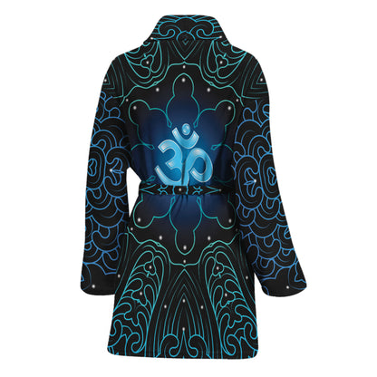 Blue Om Mandala Print Women's Bathrobe