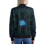 Blue Om Mandala Print Women's Bomber Jacket