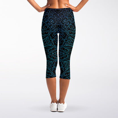 Blue Om Mandala Print Women's Capri Leggings