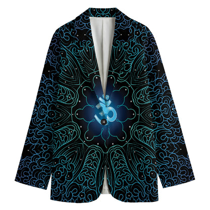 Blue Om Mandala Print Women's Cotton Blazer
