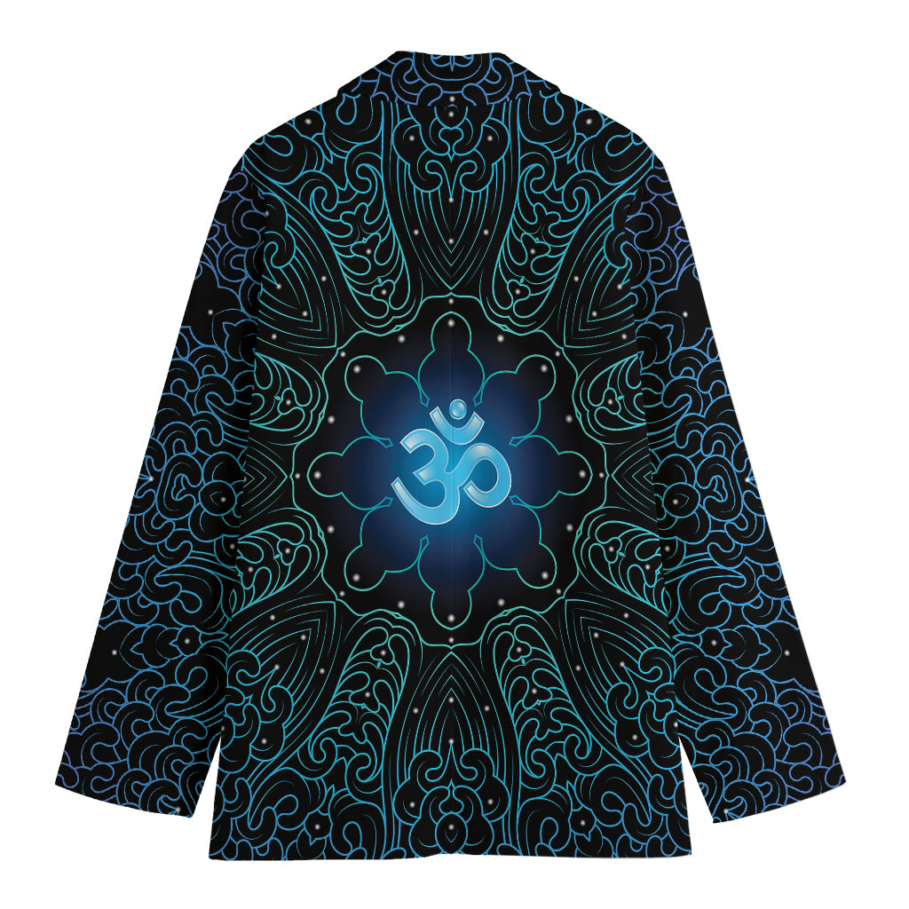 Blue Om Mandala Print Women's Cotton Blazer