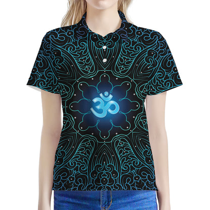 Blue Om Mandala Print Women's Polo Shirt