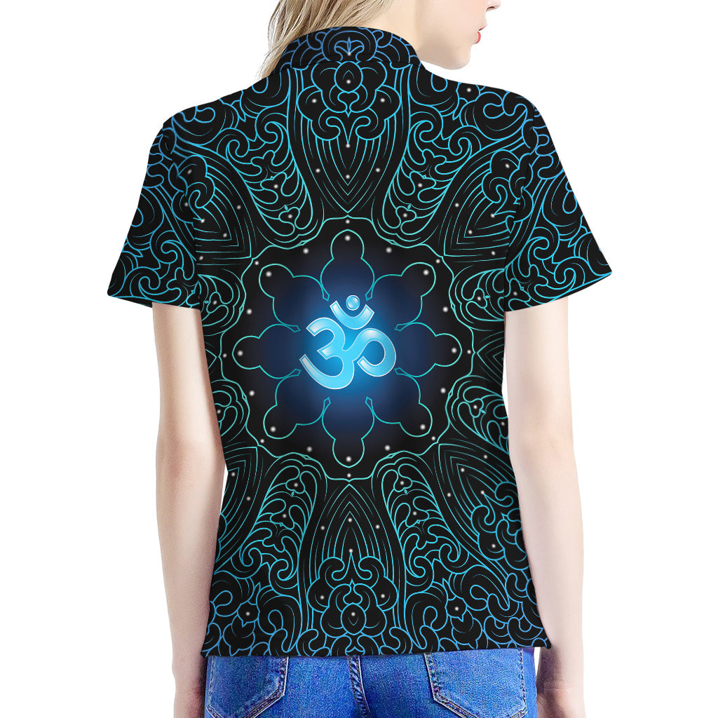 Blue Om Mandala Print Women's Polo Shirt