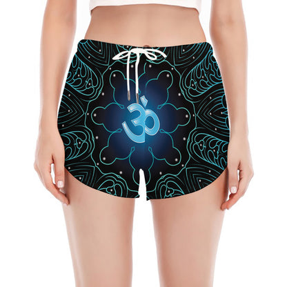 Blue Om Mandala Print Women's Split Running Shorts