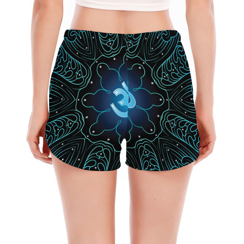 Blue Om Mandala Print Women's Split Running Shorts