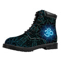 Blue Om Mandala Print Padded Collar Lace Up Boots