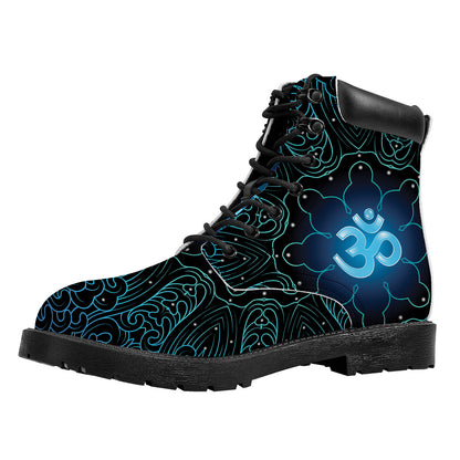 Blue Om Mandala Print Work Boots