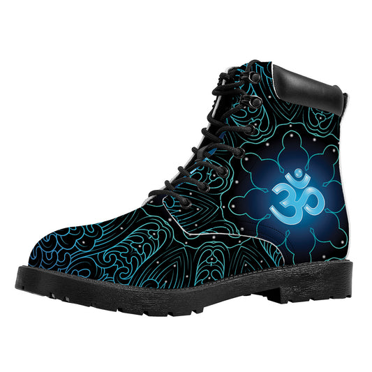 Blue Om Mandala Print Work Boots