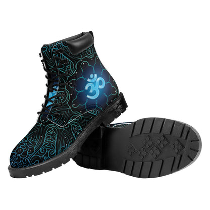 Blue Om Mandala Print Work Boots