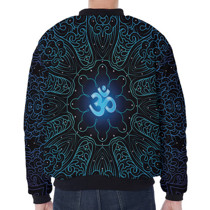 Blue Om Mandala Print Zip Sleeve Bomber Jacket