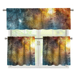 Blue Orange Stardust Galaxy Space Print 3 Piece Kitchen Curtains