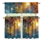 Blue Orange Stardust Galaxy Space Print 3 Piece Kitchen Curtains