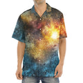 Blue Orange Stardust Galaxy Space Print Aloha Shirt