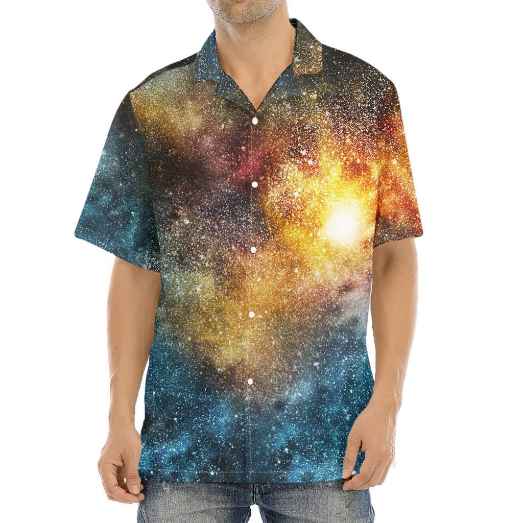 Blue Orange Stardust Galaxy Space Print Aloha Shirt