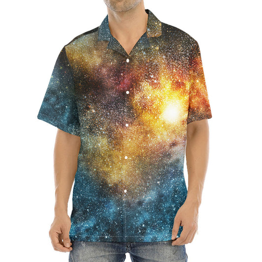 Blue Orange Stardust Galaxy Space Print Aloha Shirt