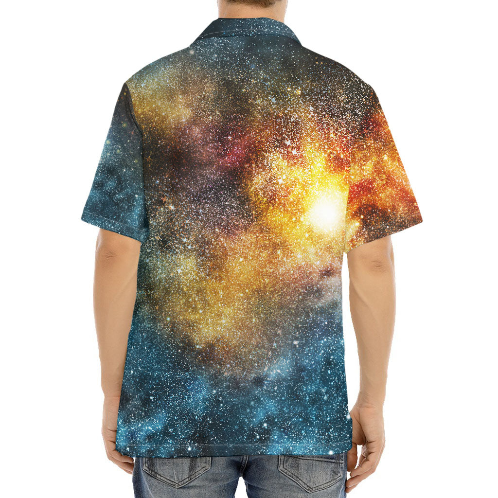 Blue Orange Stardust Galaxy Space Print Aloha Shirt