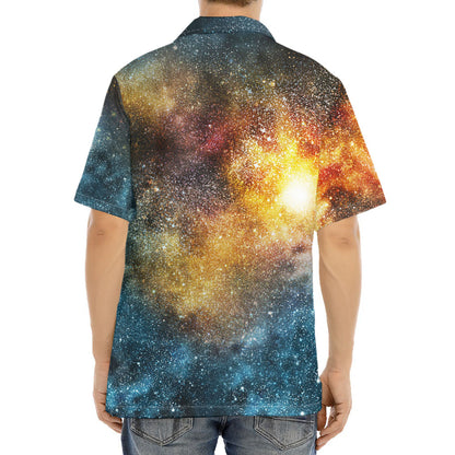 Blue Orange Stardust Galaxy Space Print Aloha Shirt