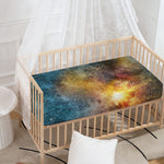 Blue Orange Stardust Galaxy Space Print Baby Crib Sheet