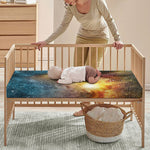 Blue Orange Stardust Galaxy Space Print Baby Crib Sheet