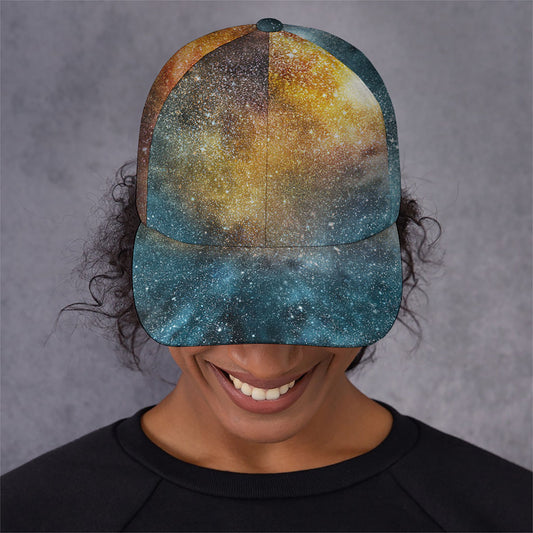Blue Orange Stardust Galaxy Space Print Baseball Cap