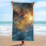Blue Orange Stardust Galaxy Space Print Beach Towel