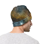 Blue Orange Stardust Galaxy Space Print Beanie