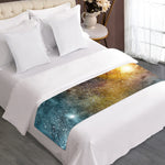 Blue Orange Stardust Galaxy Space Print Bed Runner