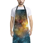 Blue Orange Stardust Galaxy Space Print Bib Apron With Pocket
