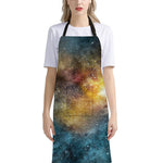 Blue Orange Stardust Galaxy Space Print Bib Apron With Pocket