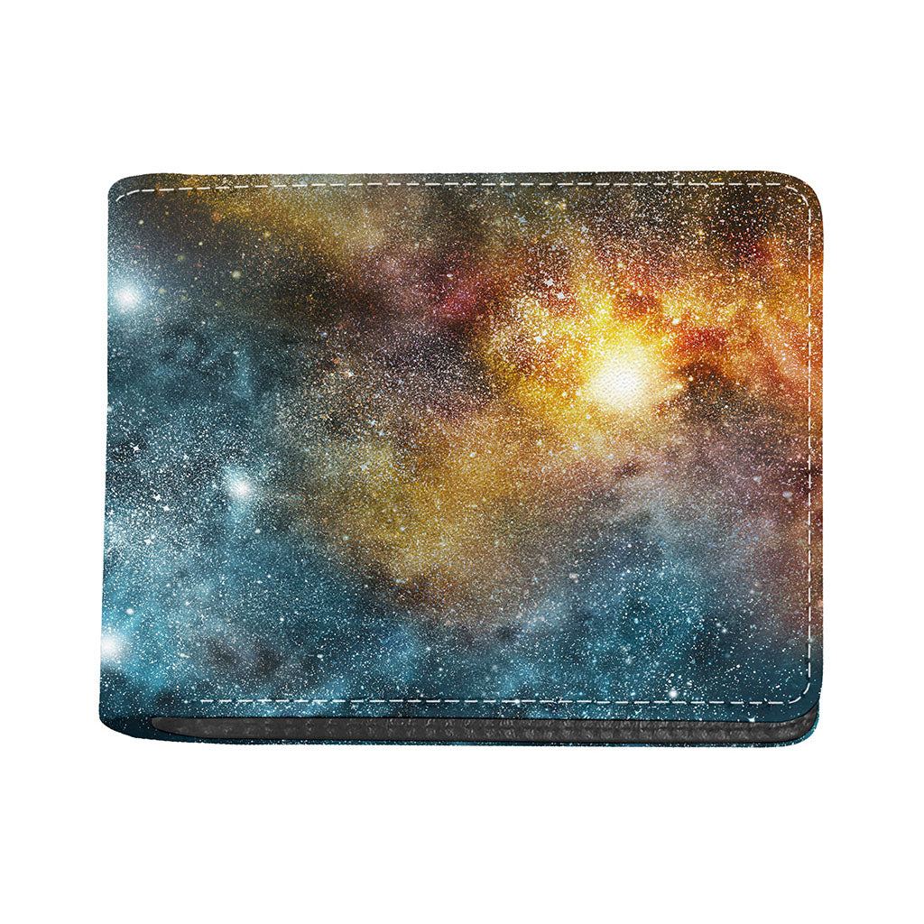 Blue Orange Stardust Galaxy Space Print Bifold Wallet