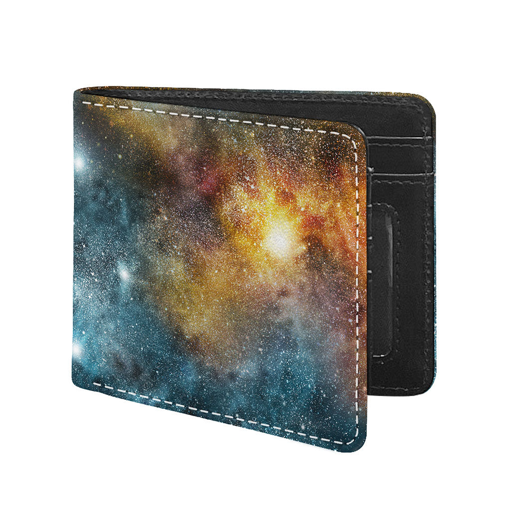 Blue Orange Stardust Galaxy Space Print Bifold Wallet