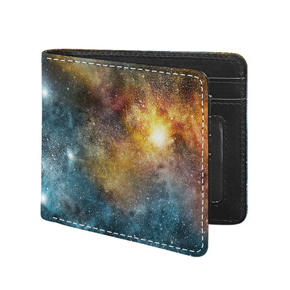 Blue Orange Stardust Galaxy Space Print Bifold Wallet