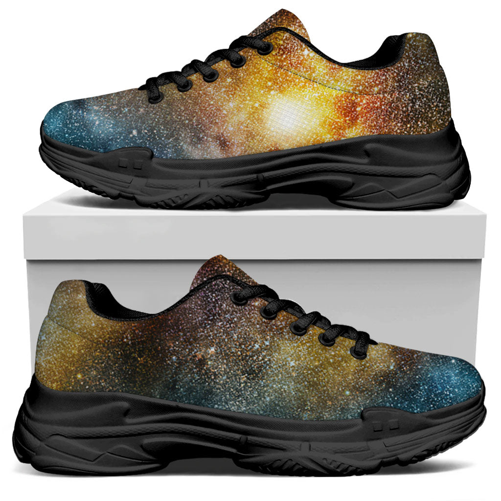Blue Orange Stardust Galaxy Space Print Black Chunky Shoes