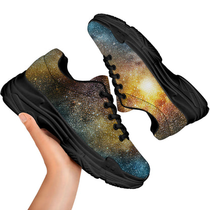 Blue Orange Stardust Galaxy Space Print Black Chunky Shoes
