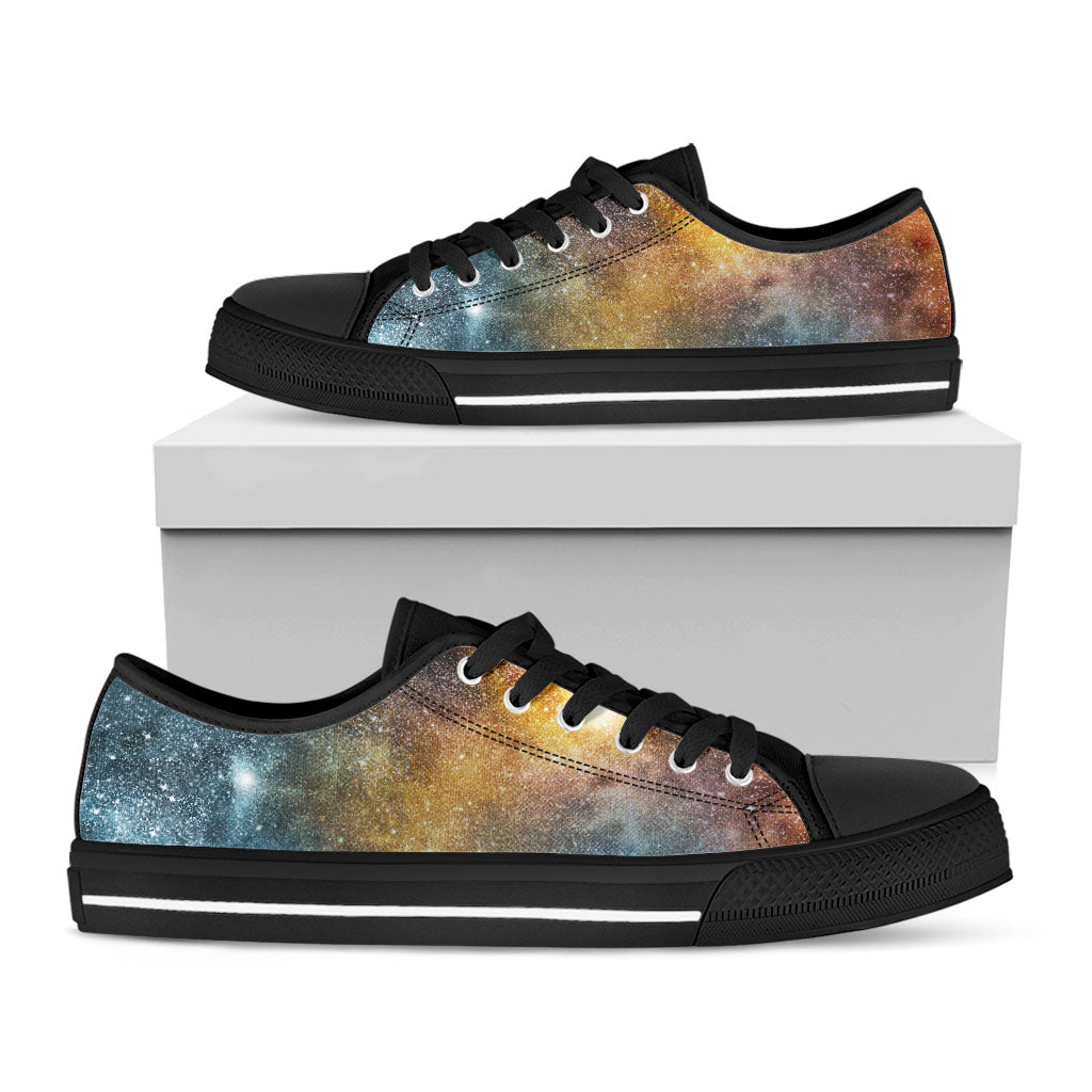 Blue Orange Stardust Galaxy Space Print Black Low Top Sneakers