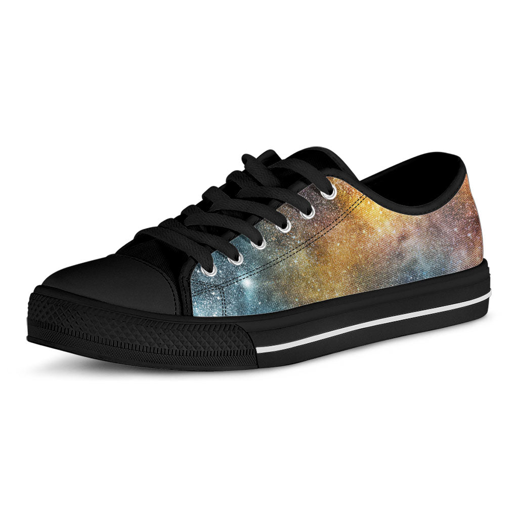 Blue Orange Stardust Galaxy Space Print Black Low Top Sneakers
