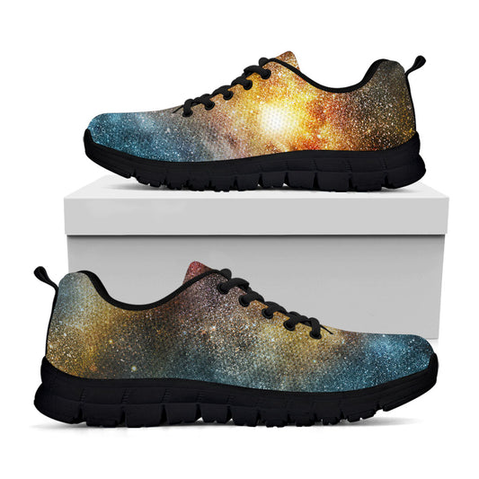 Blue Orange Stardust Galaxy Space Print Black Running Shoes