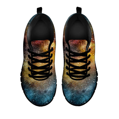 Blue Orange Stardust Galaxy Space Print Black Running Shoes