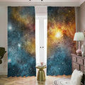 Blue Orange Stardust Galaxy Space Print Dimout Pencil Pleat Curtains
