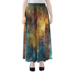Blue Orange Stardust Galaxy Space Print Chiffon Maxi Skirt