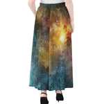 Blue Orange Stardust Galaxy Space Print Chiffon Maxi Skirt
