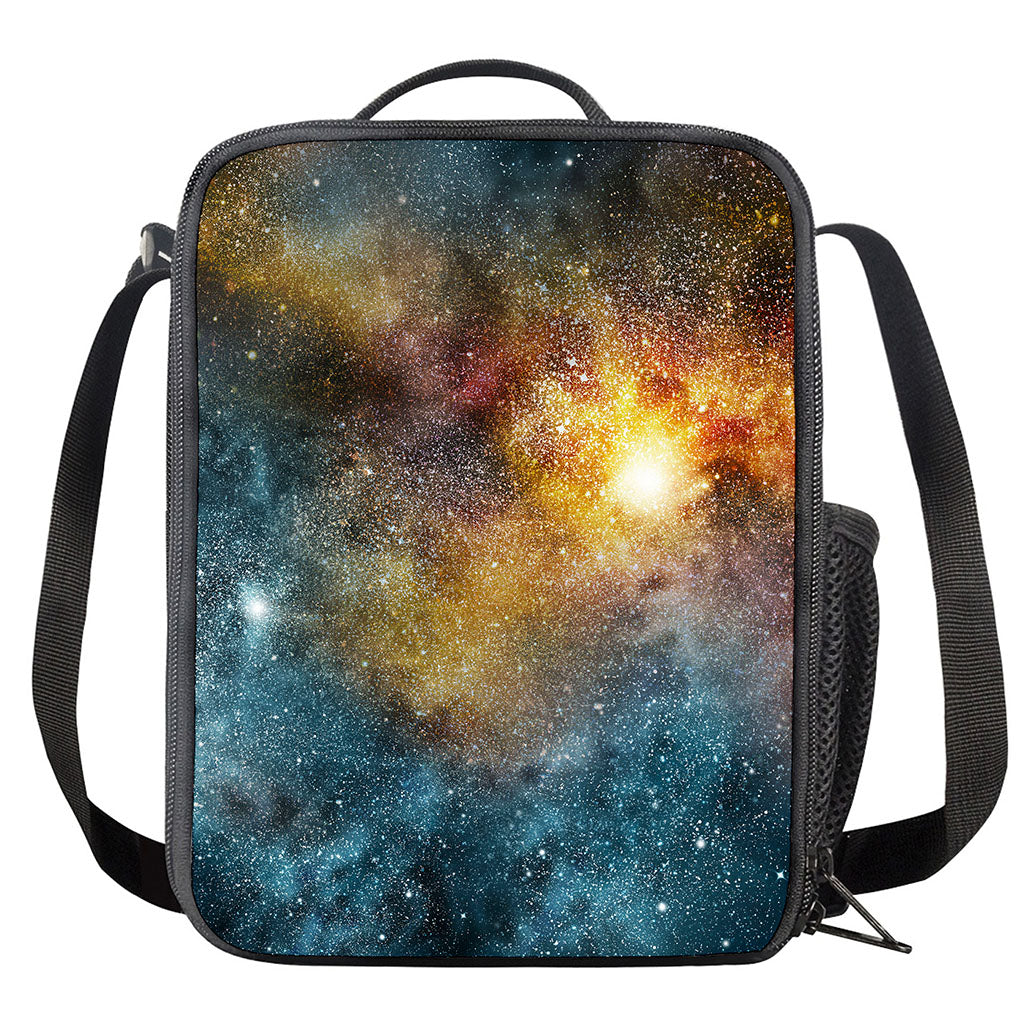 Blue Orange Stardust Galaxy Space Print Crossbody Lunch Bag