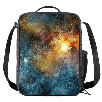 Blue Orange Stardust Galaxy Space Print Crossbody Lunch Bag